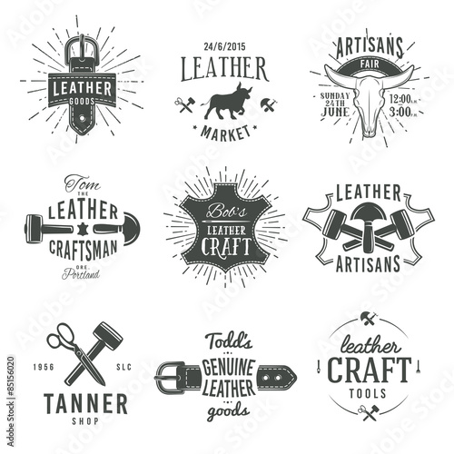 Second set of grey vector vintage craftsman logo designs, retro