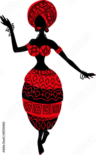 Beautiful black woman. African woman with ornament skirt