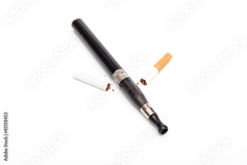 Electronic Cigarette and cigarette against white background