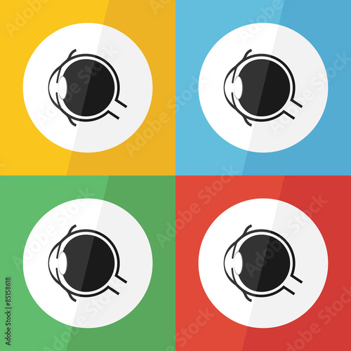 Eye icon ( Flat design ) for eye care , disease concept ( Glaucoma Cataract Pterygium Pinguecula Conjunctivitis Keratitis etc) Eye anatomy ( conjunctiva cornea iris lens pupil vitreous humor nerve )