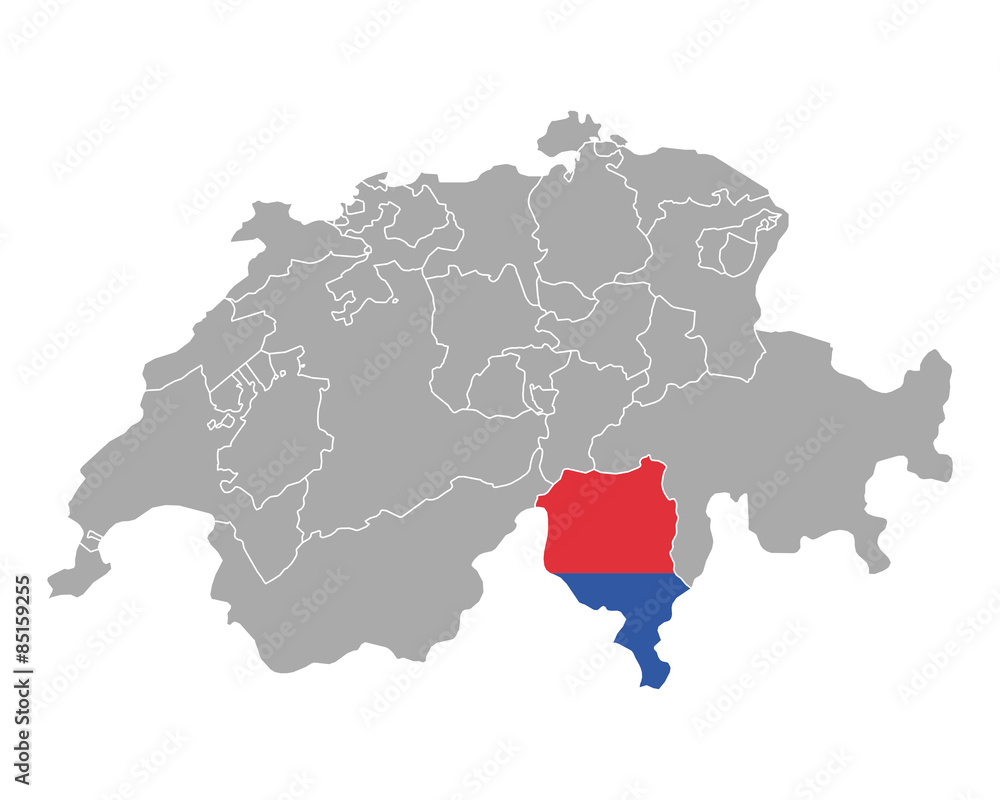 Karte der Schweiz mit Fahne des Tessins