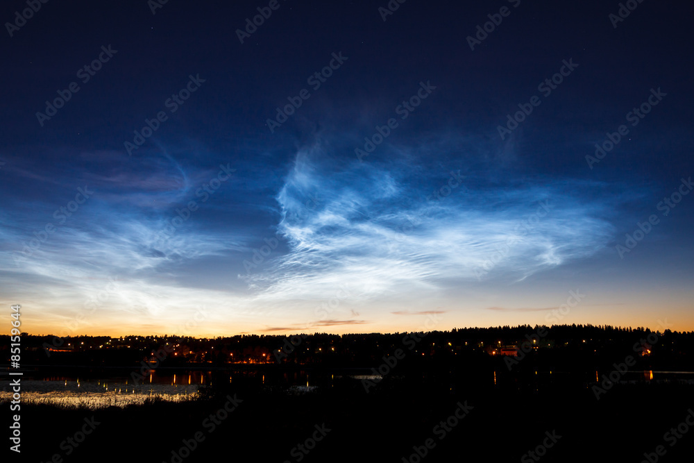 Beautiful sky phenomenon noctilucent clouds