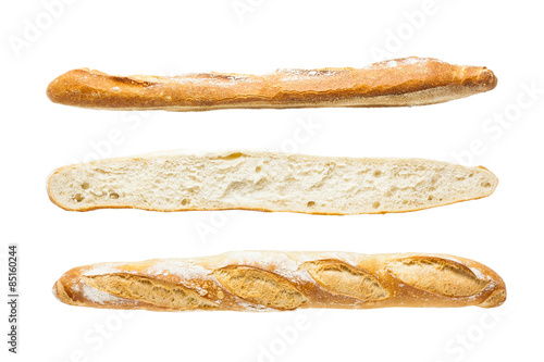 French baguette three sided view on white