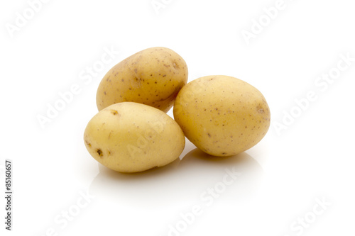 Potatoes on the white background.  New harvest.