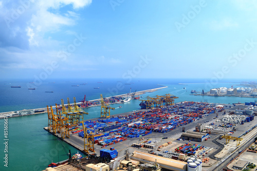Photography Landscape from bird view of industrial port. Barcelona