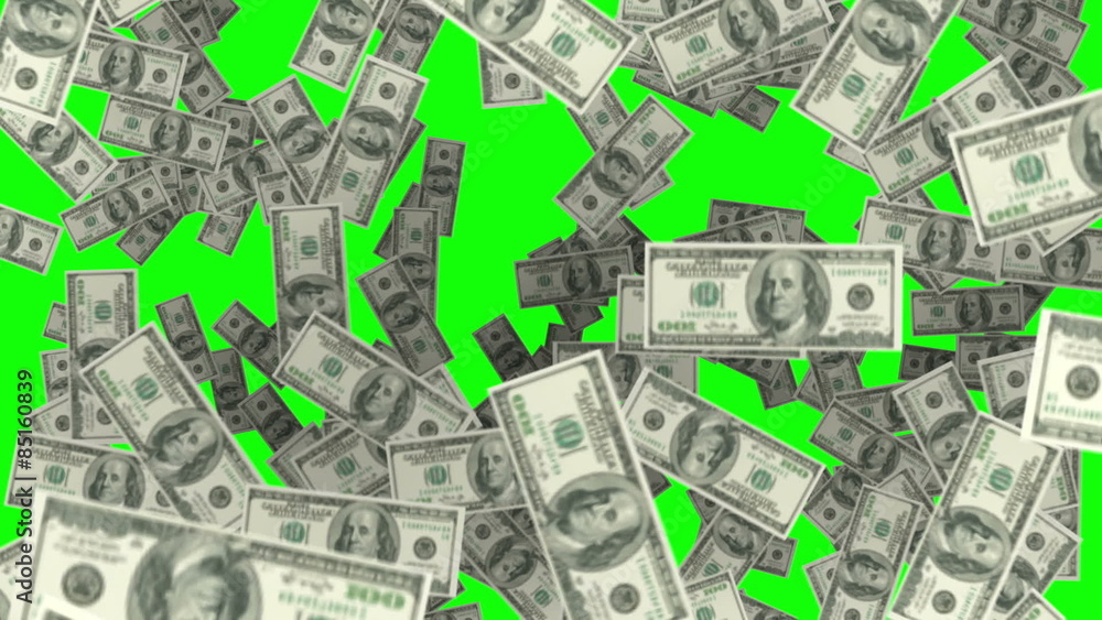 Raining money on green screen background
