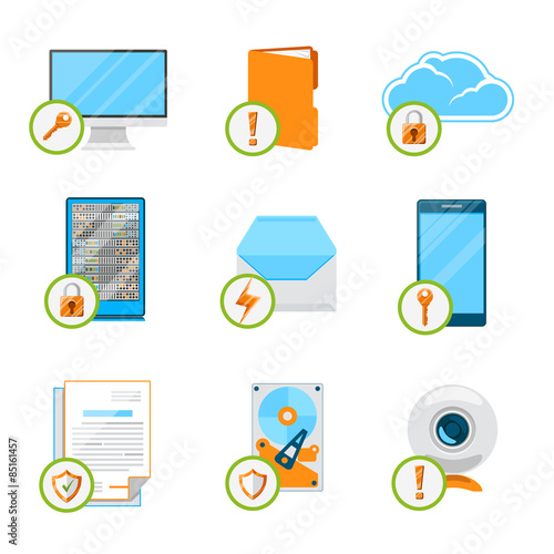 Data protection flat icon set
