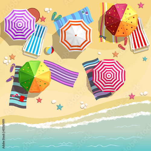 Aerial view of summer beach in flat design style