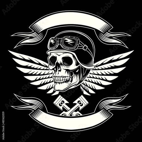 Motor skull vector graphic. Motorcycle vintage design