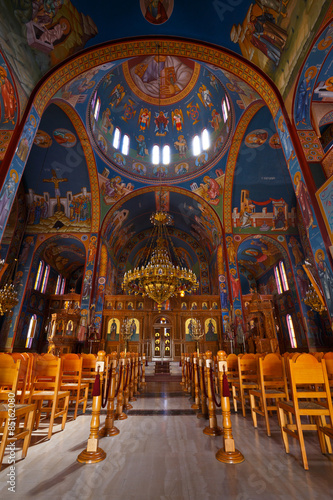Interior of a Greek orthodox church in Nafpaktos village in Western Greece