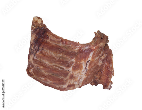 isolated smoke dried meat ribs on white background