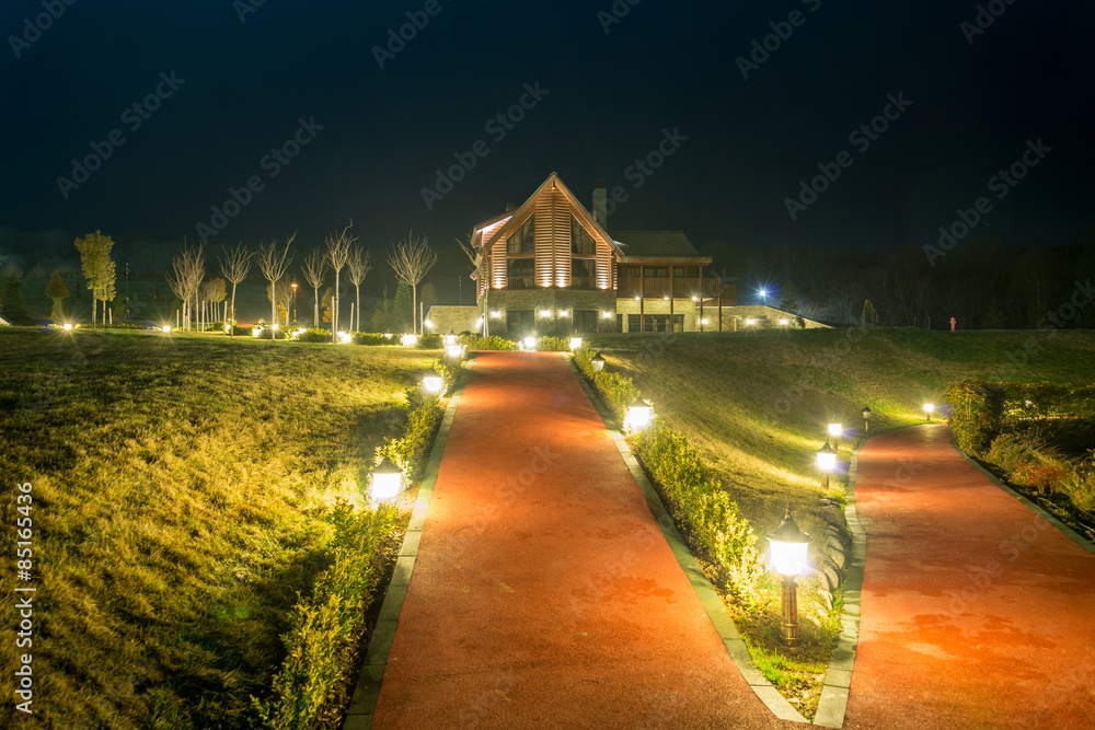 Fototapeta premium Nice modern house during evening hours