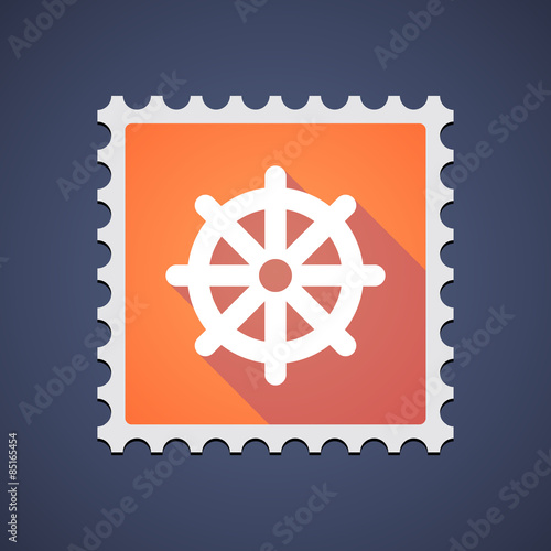 Orange mail stamp icon with a dharma chakra sign