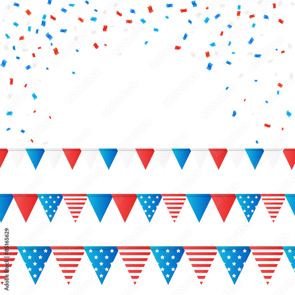 Vector independence 4 July element flags and confetti Vector independence 4 July element flags and confetti