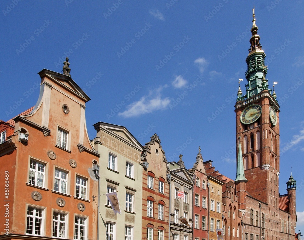 old gothic City Hall with tower in Gdansk