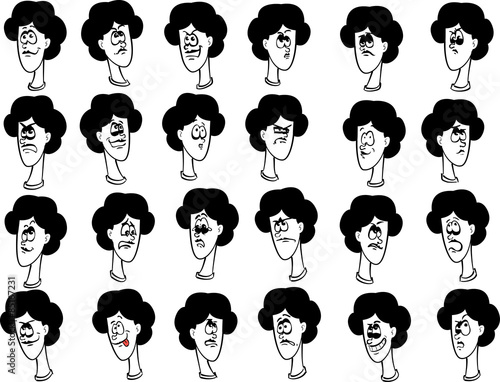 Set of cartoon female faces with emotional expressions 