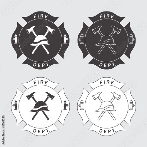 Fire department logo with helmet and axes