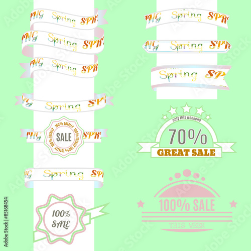 фотографія Ribbons with sing Spring made with watercolor and sale labels
