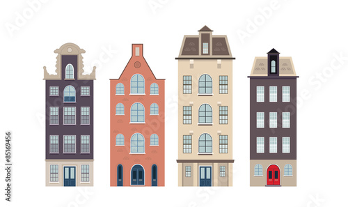 Fototapeta Naklejka Na Ścianę i Meble -  Urban european houses on the white background