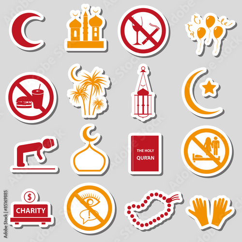 ramadan islam holiday color stickers set eps10