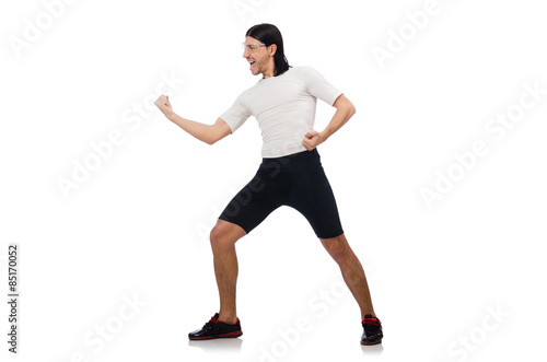 Man exercising isolated on white