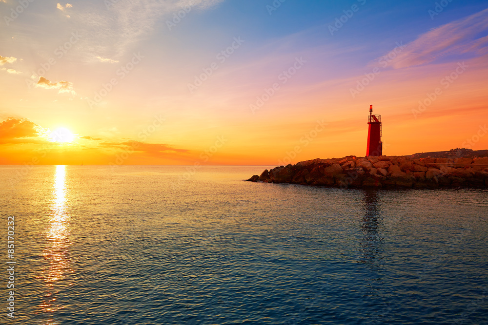 Denia sunset lighthouse at dusk in Alicante
