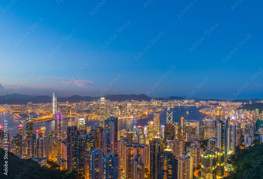 Obraz premium View of Hong Kong during sunset hours