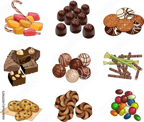 Candy shop set of candies chocolates and cookies