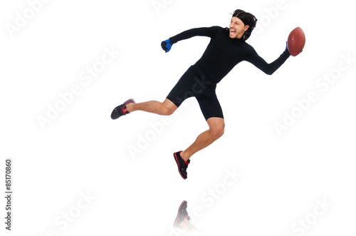 Man playing american football isolated on white