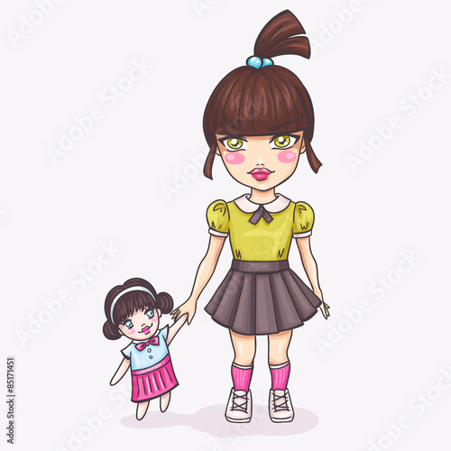 Cute girl with doll