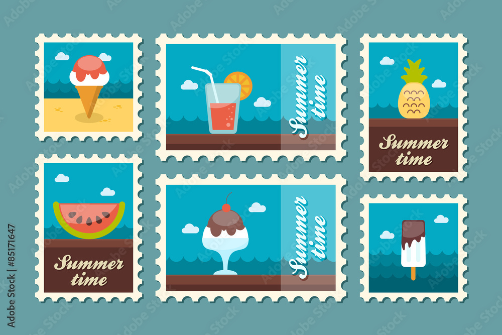 Fototapeta premium Summertime stamp set flat