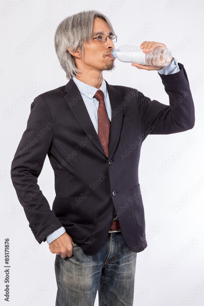 business man drinking water on white background business man drinking water on white background