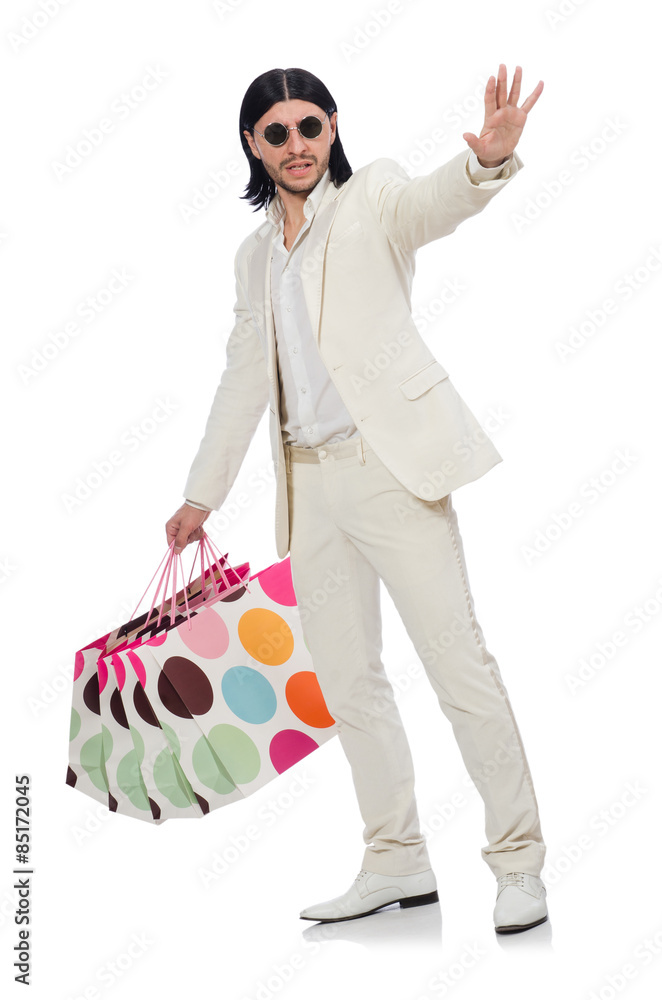 Man with shopping bags isolated on white Man with shopping bags isolated on white