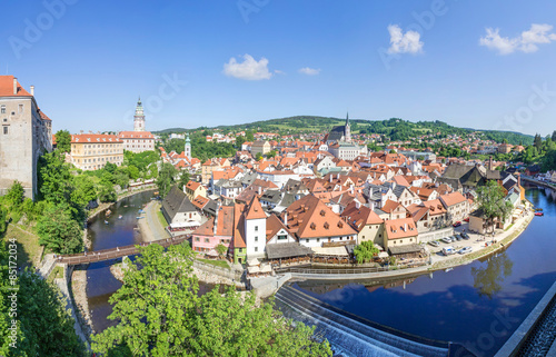 Panoramic view over the old Town of Cesky Krumlov, Czech Republic photo
