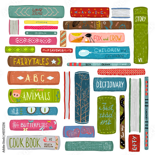 Colorful Books Drawing Library Collection