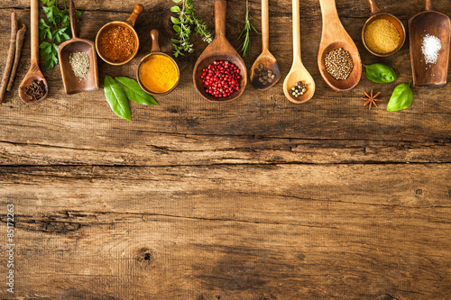 Colorful spices on wooden table #85172263