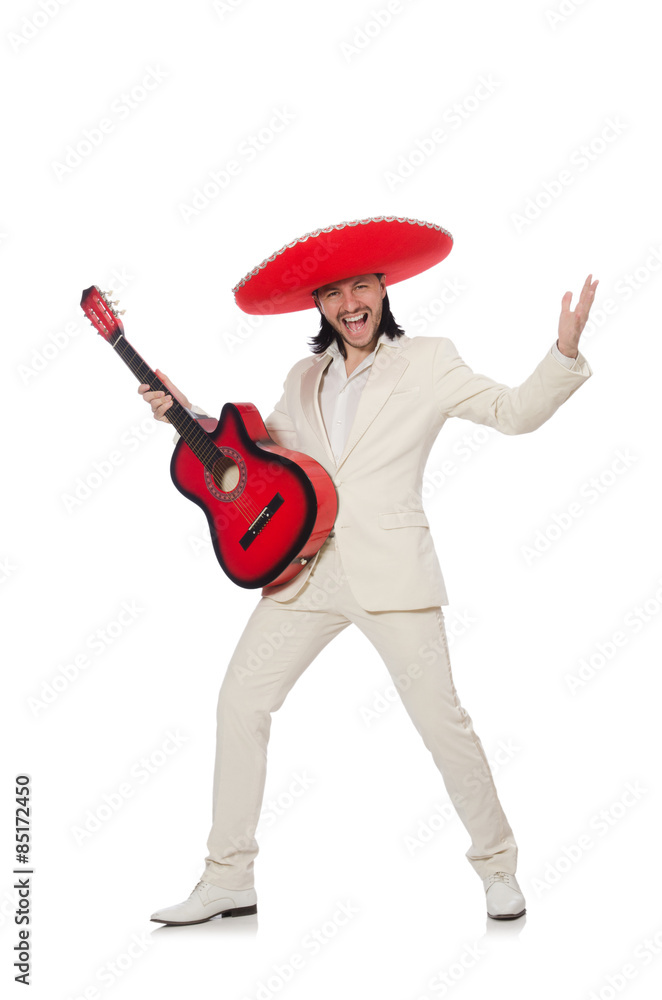 Mexican guitar player isolated on white Mexican guitar player isolated on white