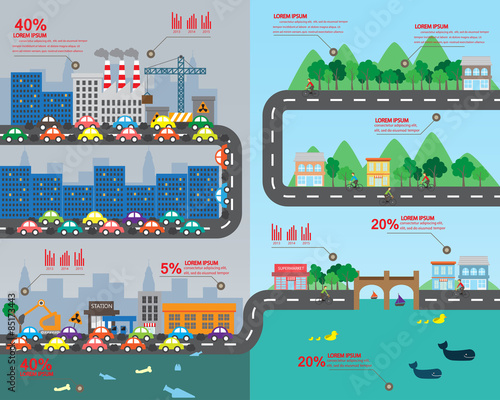 countryside and big city infographic elements