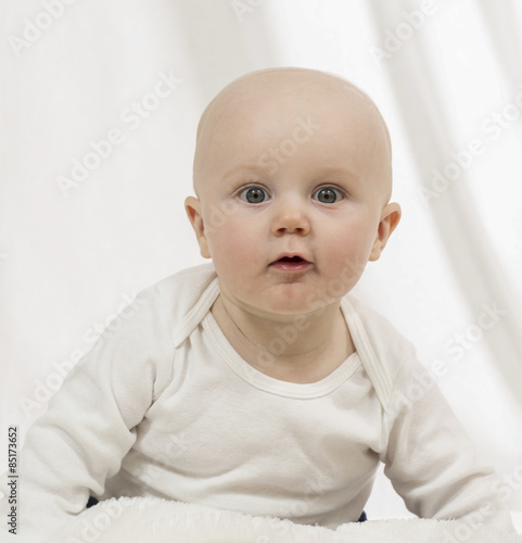 Beautiful Baby Boy with White Background   Blanket in Studio