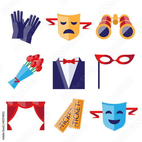 Theater Performance Decorative Icons Set 