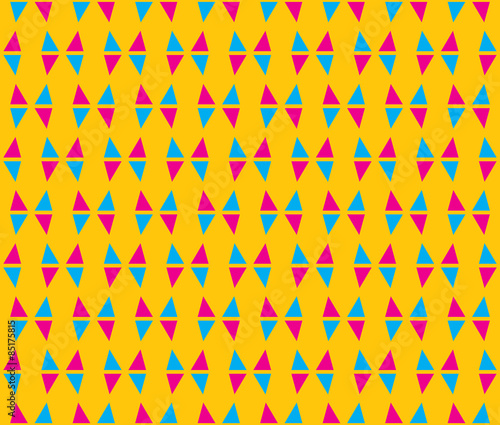 Blue and pink color minimal triangle on yellow color background seamless pattern vector.