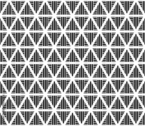 Black color line triangle on white color background seamless pattern vector. Inspiration from pharaoh headdress.
