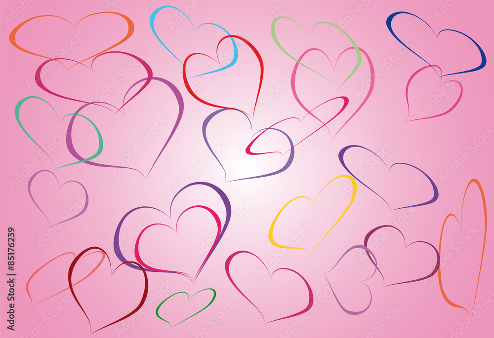 colored hearts on a pink background