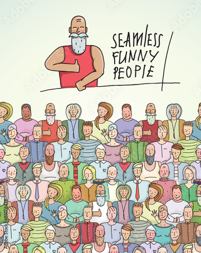 Thumbs Up Man and People Crowd Seamless Colorful Border