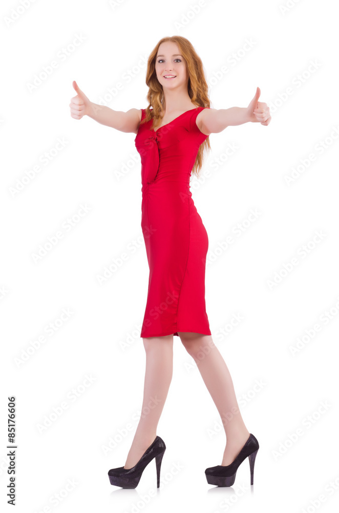 Pretty young girl in red dress isolated on white Pretty young girl in red dress isolated on white