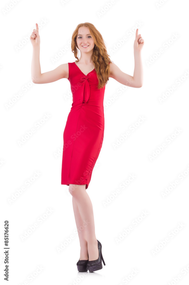 Pretty young girl in red dress isolated on white Pretty young girl in red dress isolated on white