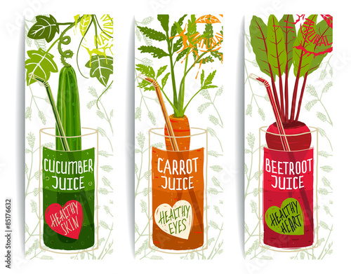 Healthy Vegetables Juices Design Collection on White with Signs