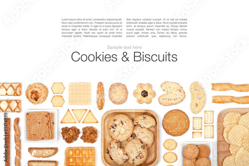 cookies and biscuits on white background