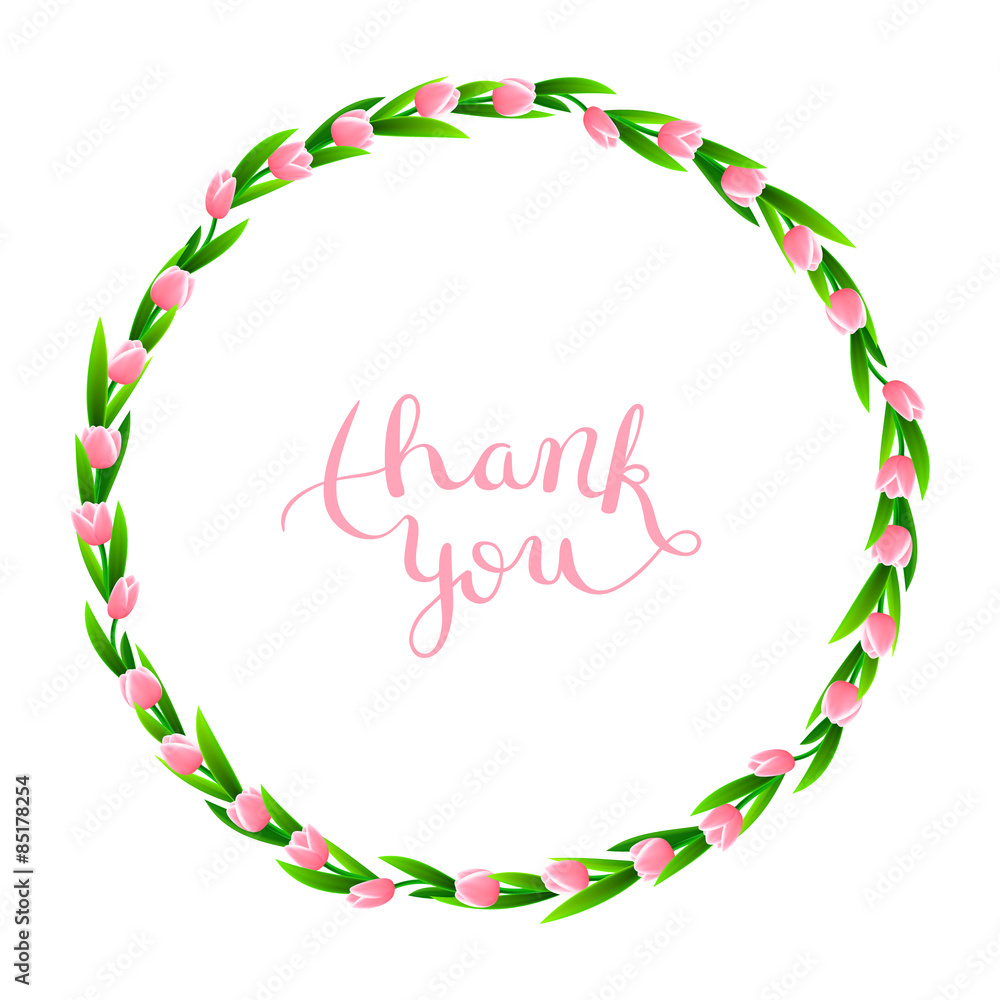 Fototapeta premium Thank you with wreath of flowers