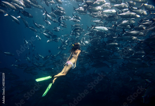 Freediver and fish
